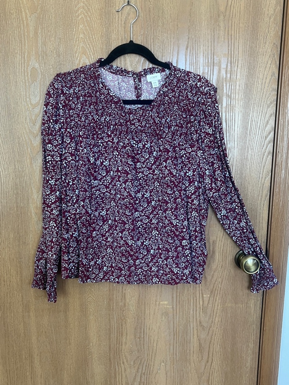 J. Crew Burgundy and Light Blue Floral Long-Sleeve Blouse